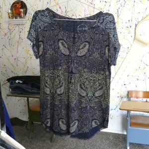 Lucky Brand Top Short Sleeves Scoop Neck Paisley